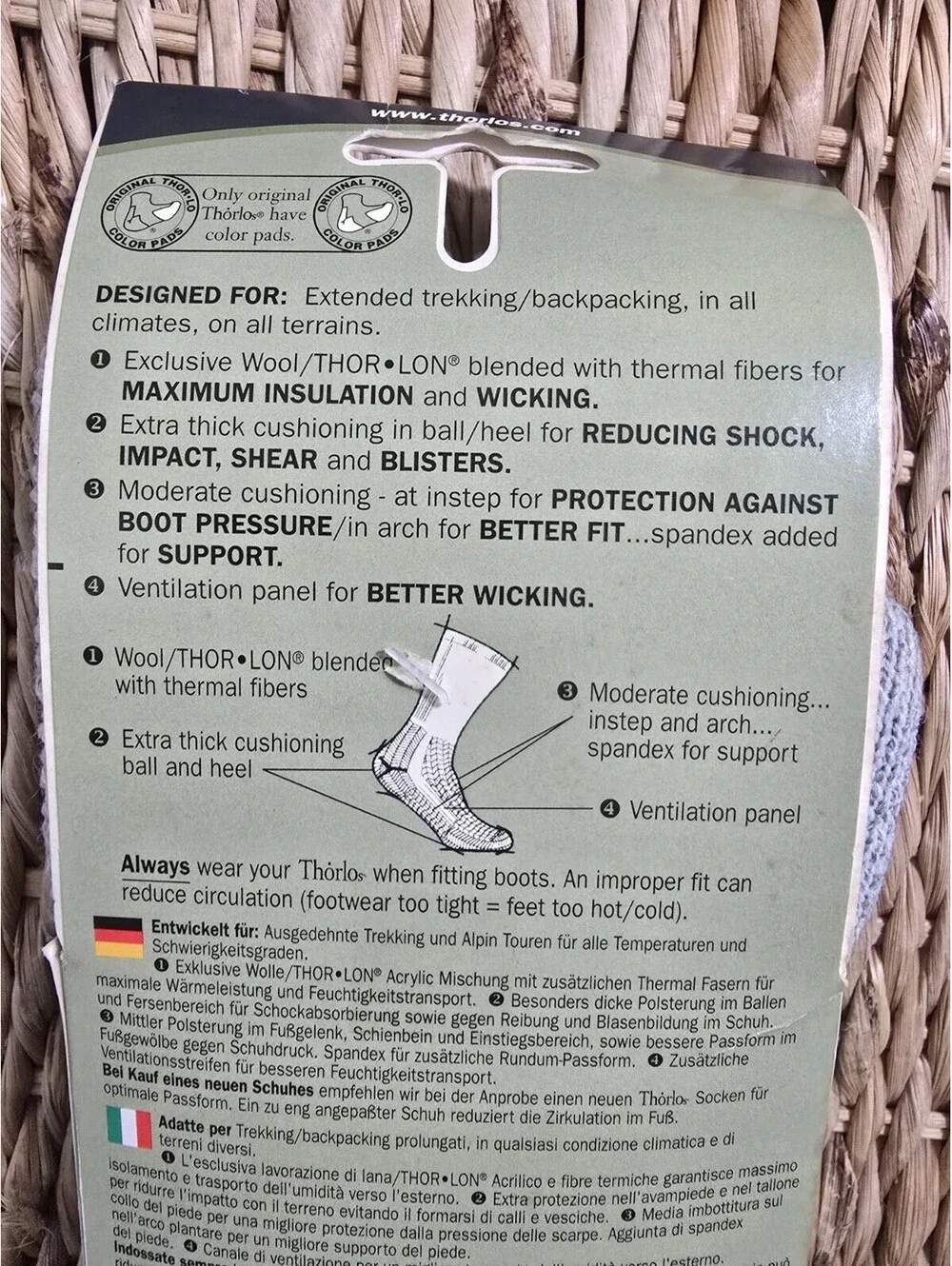 NIP Thorlos Mens Large Walking Trekking Hiking Socks Thorlon Grey Gray 1 Pair